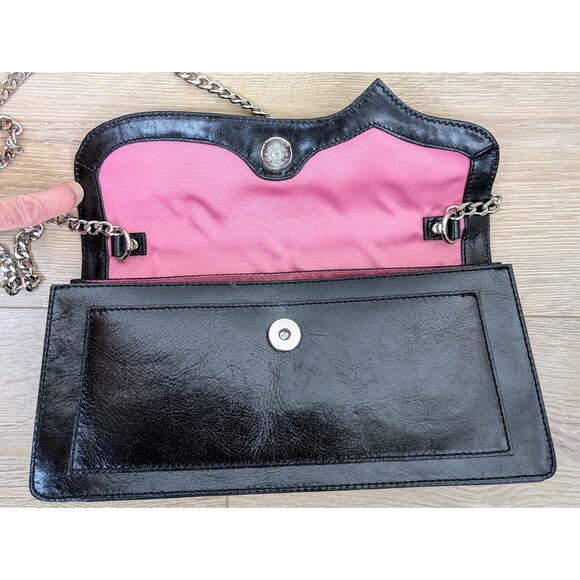 Preston & York Black Leather Shoulder Bag Structured Evening Silver Chain Strap - Picture 12 of 13